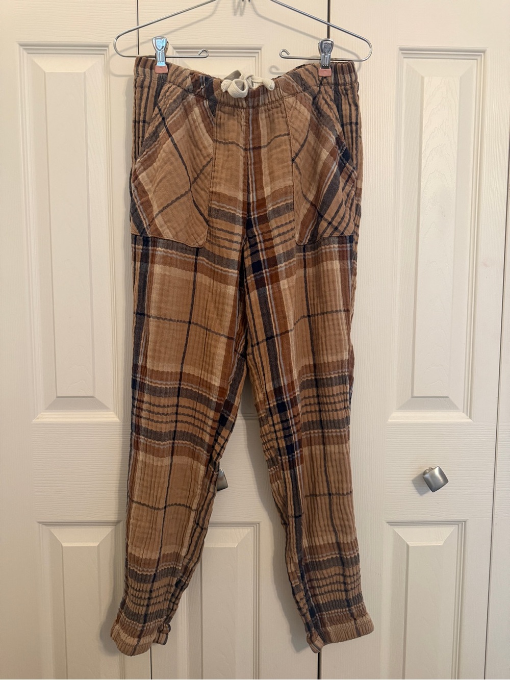 Aerie Brown Plaid Gauze Jogger Pants Earthy Grunge Cottagecore Lounge - Picture 10 of 10